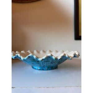 Vintage Painted Ruffle Bowl Blues and Greens